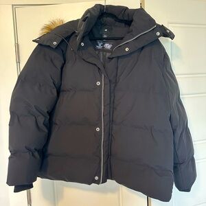 Men’s puffer winter jacket with faux fur hoodie